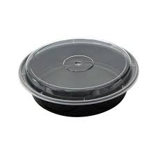 [RO-37] 35 oz Round Black Microwave Combo 8" GD